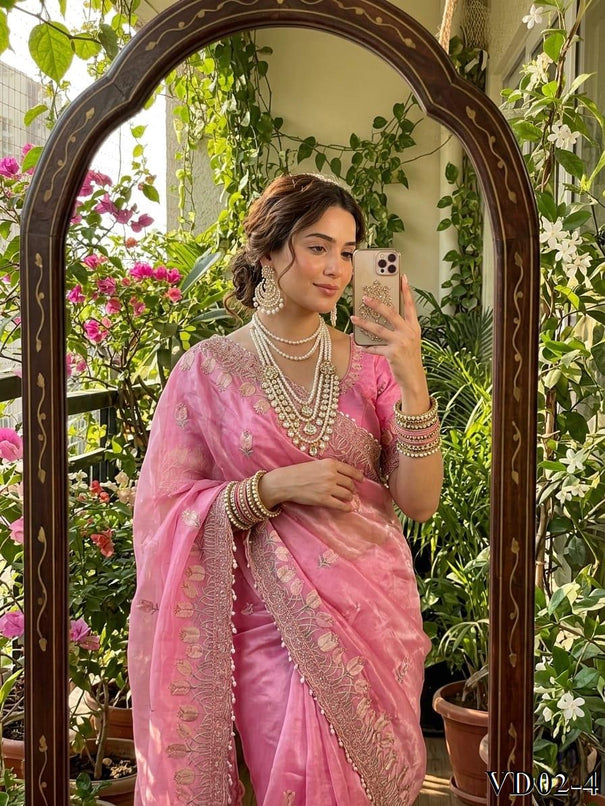 Beautiful Elegant Rich Look Embroidery Jharkhand Work Pure Soft Fendy Saree