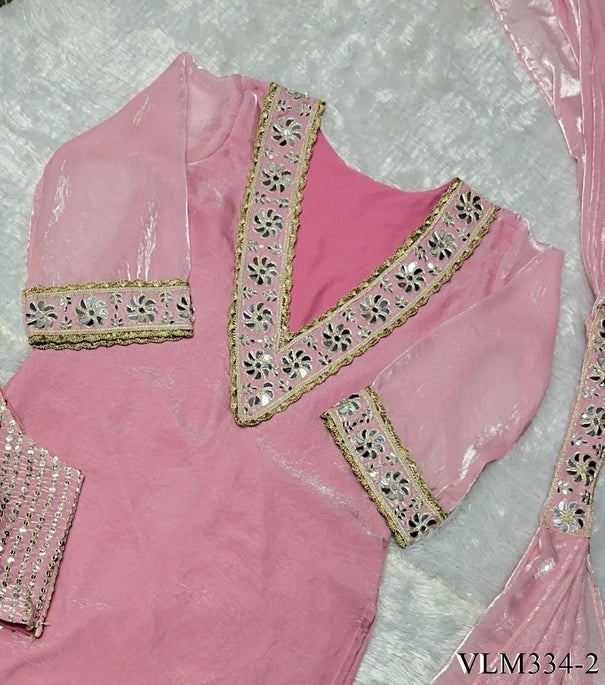 Beautiful Royal Look Heavy Lace Work & Real Mirror Work Silk Plazzo Set
