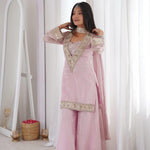 Beautiful Royal Look Heavy Lace Work & Real Mirror Work Silk Plazzo Set