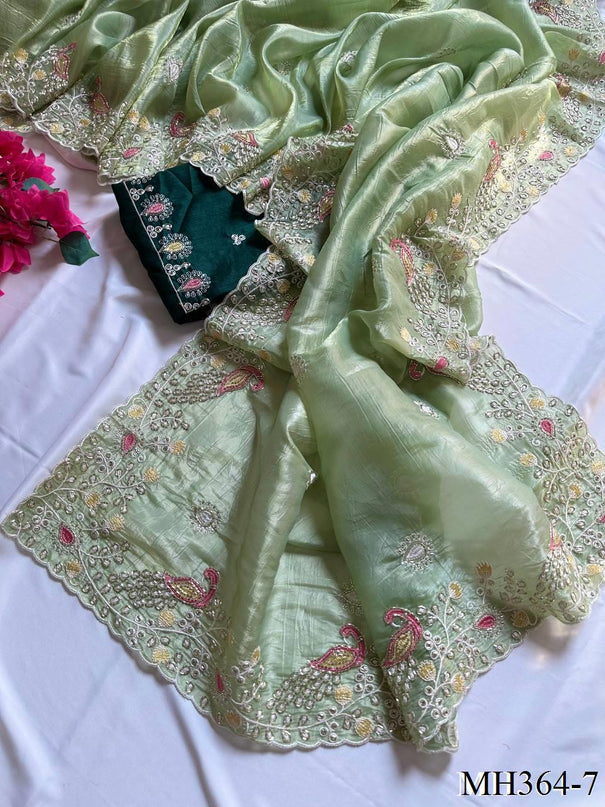 Beautifull Crushed Organza With Hand Embroidery Work Saree