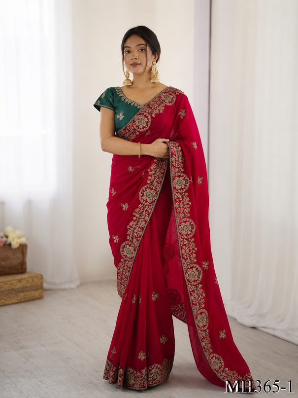 Beautiful Soft Rich Silk With Heavy Golden Embroidery Work Saree