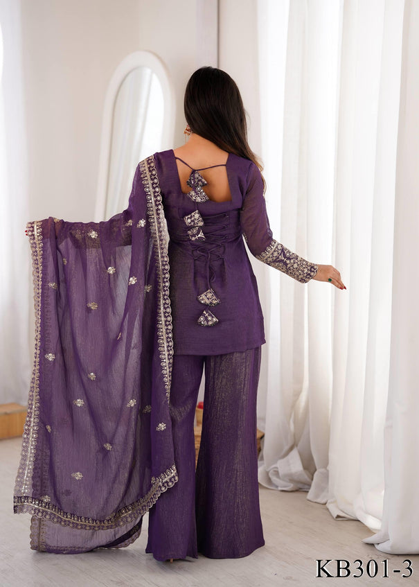 Beautiful Soft Crunchy Silk Embroidery Sequence & Jari Work Suit Set