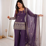 Beautiful Soft Crunchy Silk Embroidery Sequence & Jari Work Suit Set