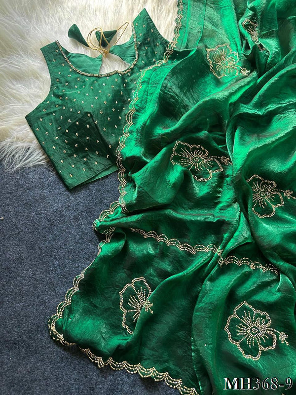 Most Viral Sattin Silk With Beautifull Jarkhan Work Saree