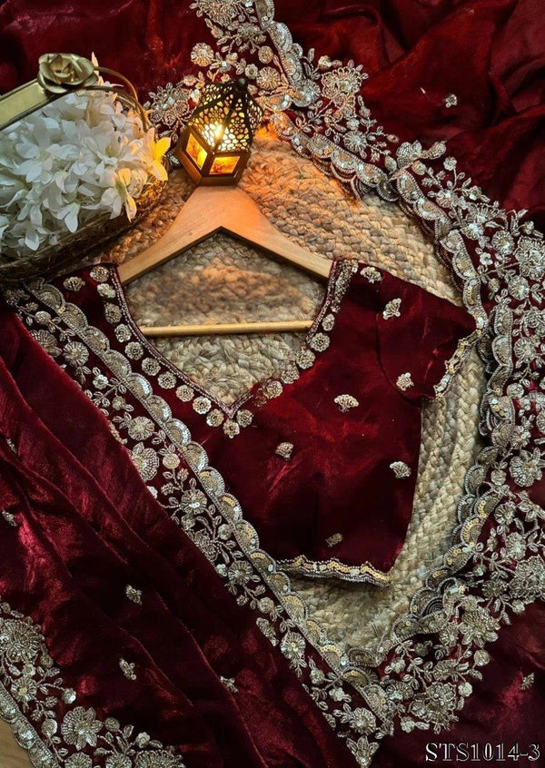 Beautiful Soft Rich Satin Chiffon Beads Work Saree