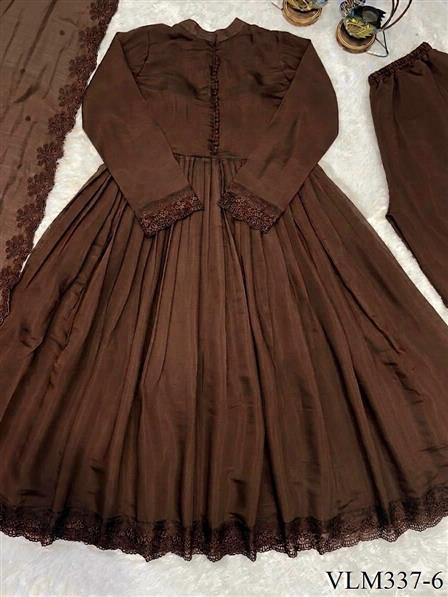 Beautiful Soft Rich Heavy Roman Silk With Heavy Embroidery Work Gown Set