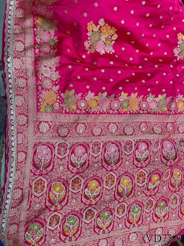 Beautiful Soft HO Silk Weaving Jacquard Embroidery Work Saree