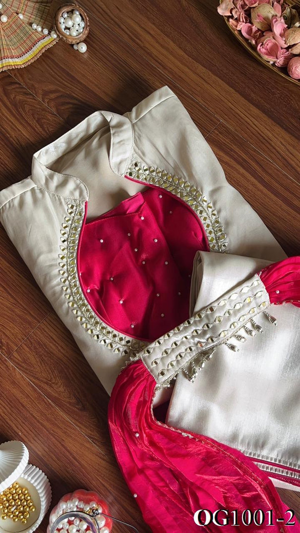 Beautiful Elegant Look Heavy Mirror Work & Roman Glass Silk Plazzo Set