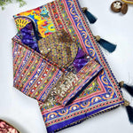 Beautiful Soft Rich Japan Satin Digital Print Aari & Mirror Work Saree