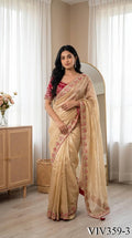 Beautiful Soft Fandy Satin With Lotus Embroidery & Rich Meena Work Saree