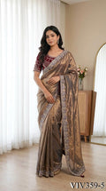 Beautiful Soft Fandy Satin With Lotus Embroidery & Rich Meena Work Saree