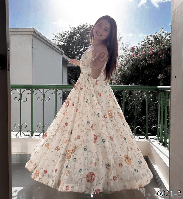 Beautifull Faux Georgette Thread With Sequience Work Anarkali Set