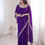 Beautiful Georgette With Mirror Lace Pallu & Designer Ready Made Saree