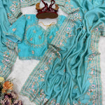 Beautiful Soft NC Vichitra Silk With Multi Color Thread Embroidery Work Saree