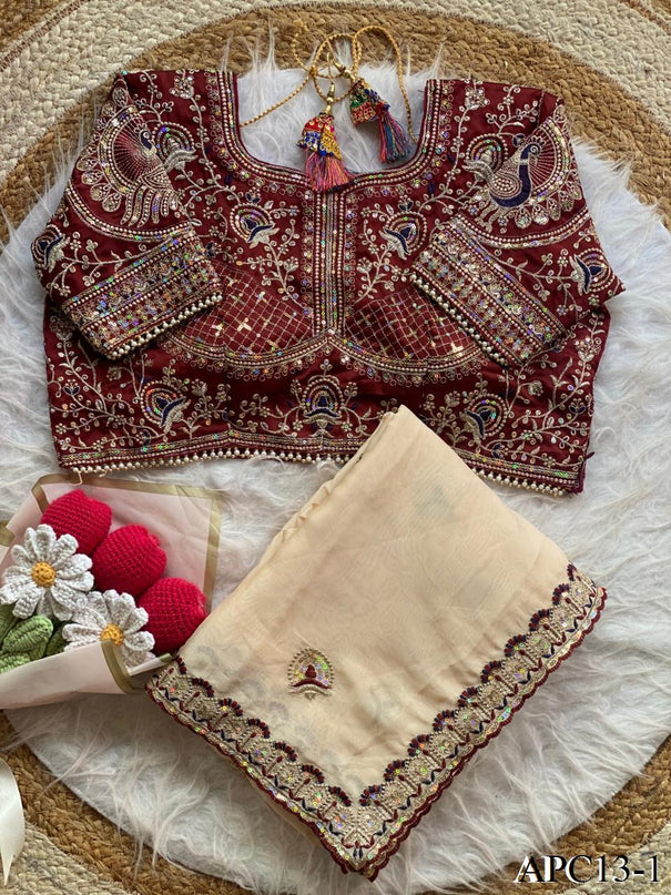 Beautiful Soft Two Tone Rangoli Silk With Heavy Embroidery Work Saree