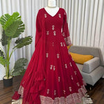 Beautiful Soft Rich Faux Georgette With Thread & Sequence Embroidery Work Anarkali Suit Set