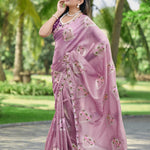 Beautifull Paper Silk With Floral Embroidery Work Saree