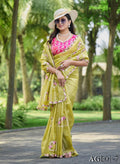 Beautifull Paper Silk With Floral Embroidery Work Saree