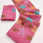 Beautifull Viscos Crunchy Silk With Embroidery Work Saree