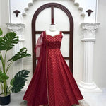 Beautiful Soft Rich Chanderi Jacquard Butti With Fancy Lace Work Gown Set