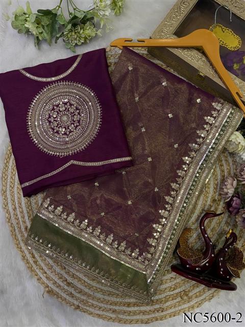 Beautiful Soft Rich Soft NC Twill Silk With Sequins Embroidery Work Saree