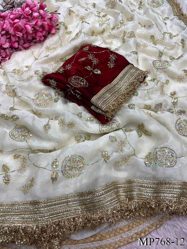 Most Viral Fandy Sattin With Sequience Work Saree