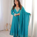 Beautifull Sky Blue Color Roman Fabric With Embroidery Work Gown