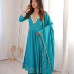 Beautifull Sky Blue Color Roman Fabric With Embroidery Work Gown