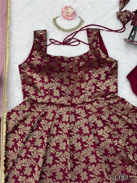 Beautiful Soft Rich Chanderi Jacquard Butti With Thread & Sequence Work Gown Set