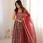 Beautiful Soft Rich Chanderi Jacquard Butti With Thread & Sequence Work Gown Set
