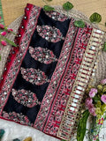 Beautiful Soft Rich Fendy Satin Silk With Embroidery Work Saree