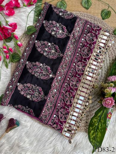Beautiful Soft Rich Fendy Satin Silk With Embroidery Work Saree
