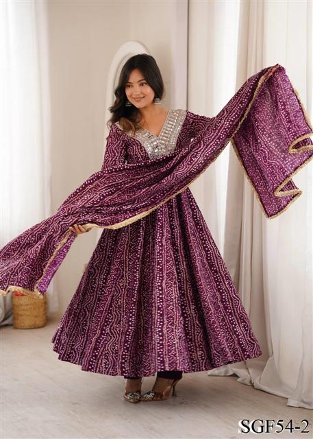 Beautiful Soft Rich Rayon With Mirror Embroidery Work Gown Set