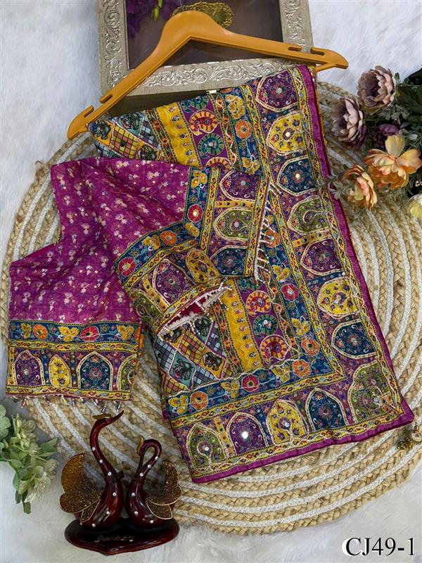 Beautiful Soft Rich Soft Chinnon Silk With Real Mirror & Diamond Work Saree