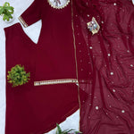 Beautiful Soft Rich Faux Georgette With Real Mirror Work Kurti Plazzo Set
