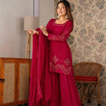 Beautiful Soft Rich Fendy Silk With Thread & Sequence Embroidery Work Plazzo Suit Set