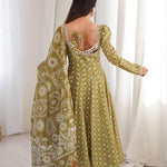 Beautiful Soft Rich Printed Maslin With Mirror Lace Work Gown Set