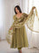 Beautiful Soft Rich Printed Maslin With Mirror Lace Work Gown Set