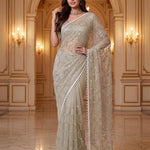 Beautiful Soft Rich Net With Beads, Sequins & Pearl Embroidery Work Saree