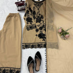 Faux Georgette Top Palazzo Set with Thread, Sequin & Cutwork Border