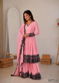 Beautiful Soft Rich Premium Faux Georgette With Thread Embroidery Work Plazzo Suit Set