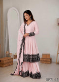Beautiful Soft Rich Premium Faux Georgette With Thread Embroidery Work Plazzo Suit Set