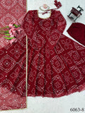Faux Georgette Anarkali Suit with Digital Print & Mirror Work