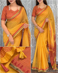 Linen Cotton Motif Zari Thread Weaving Jacquard Saree