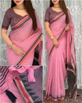 Linen Cotton Motif Zari Thread Weaving Jacquard Saree