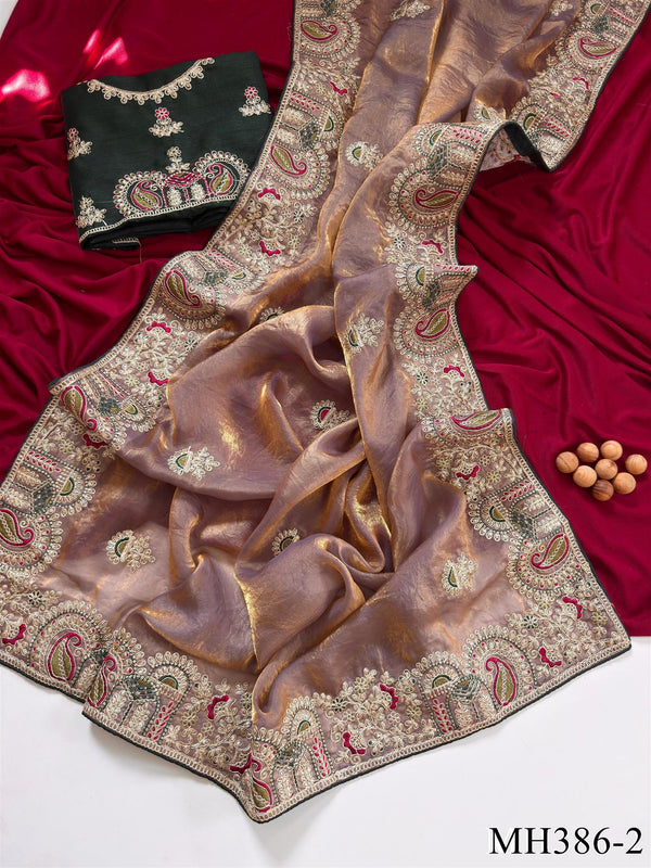 Heavy Embroidered Work Sattin Silk Saree