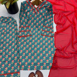 Pure Natural Crepe Top Farshi Pant Set with Fancy Sleeves & Nazmin Dupatta