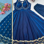 Blue Color Fendy Silk With Micro Cotton Gown