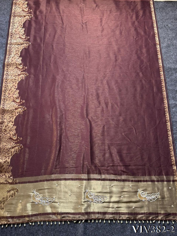 Pure Shimmer Tissue Handwork Saree