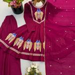 Beautifull Maroon Color Roman Silk  With Embroidery Work Top Pent
